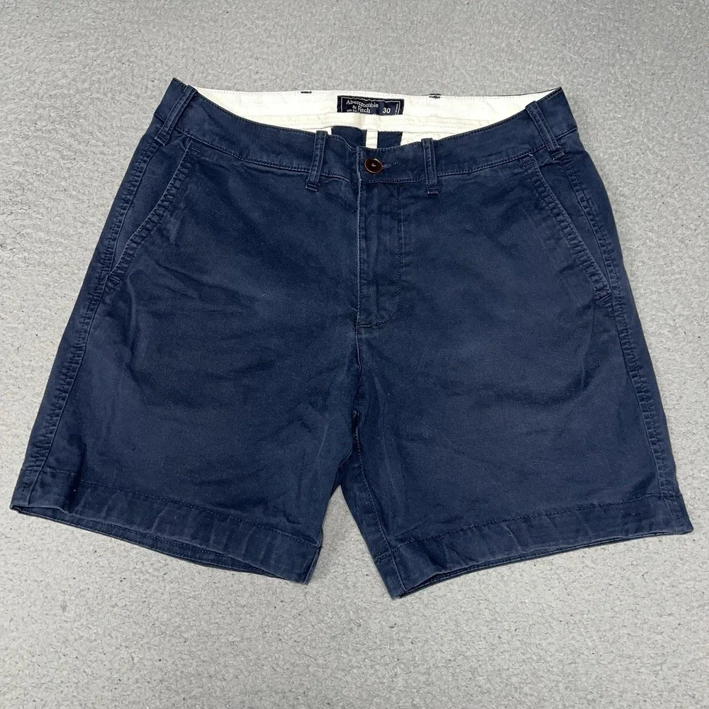 Abercrombie & Fitch Shorts Men's 30 x 6 Blue Chino Stretch Pockets Casual Preppy